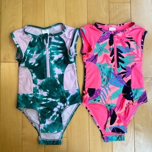 Cat & Jack Girls One-Piece Swimwear Set - Green & Pink Tropical Print